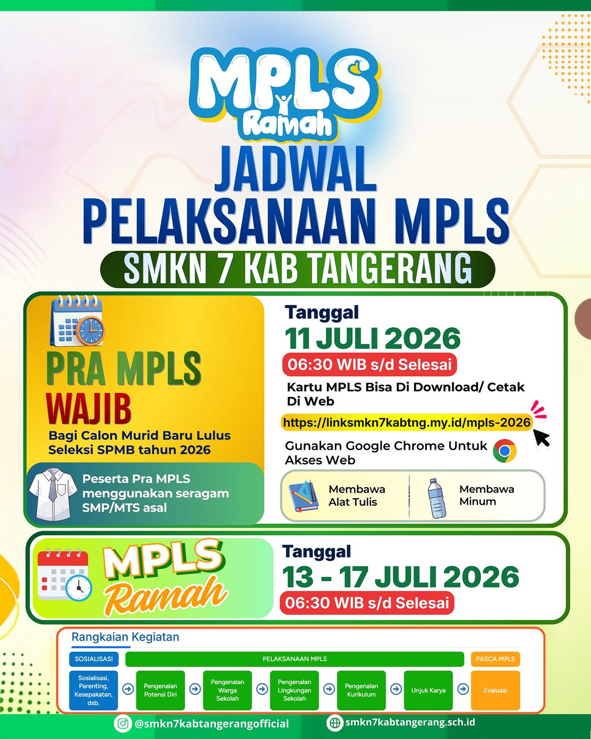 Pengumuman Jadwal Pelaksanaan Pra-MPLS dan MPLS Ramah Tahun 2026 SMKN 7 Kabupaten Tangerang